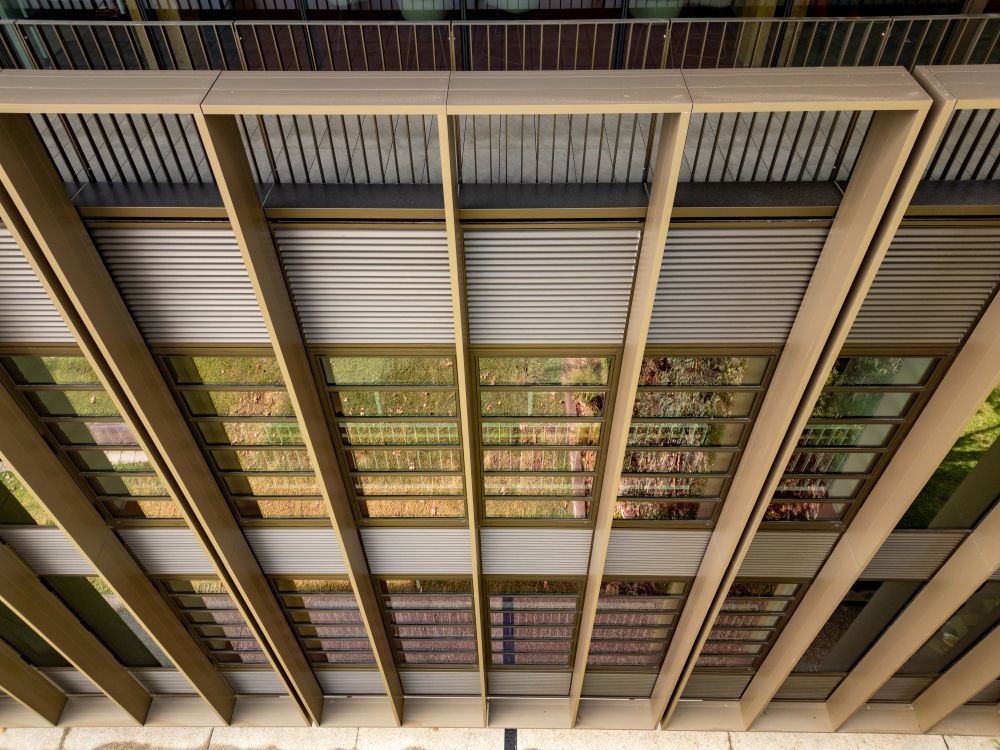 Operable facade at Macquarie University Law School in Sydney viewed from below