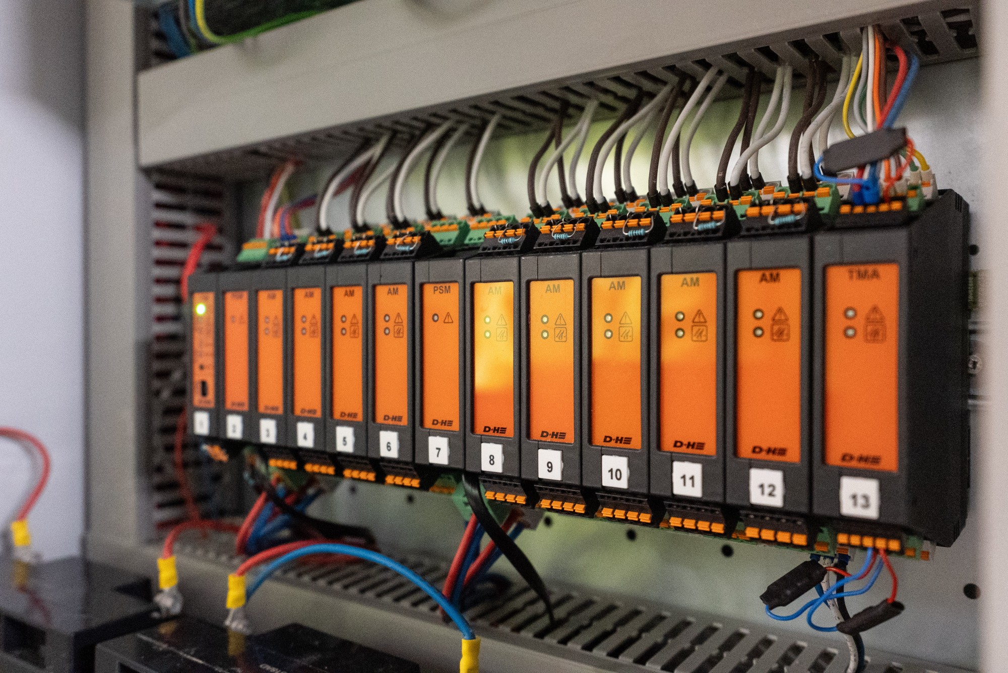 D+H modular control modules and internal wiring within the CPS-M control panel at Marvel Stadium